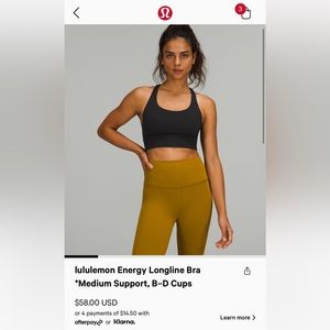 Lululemon energy longline bra